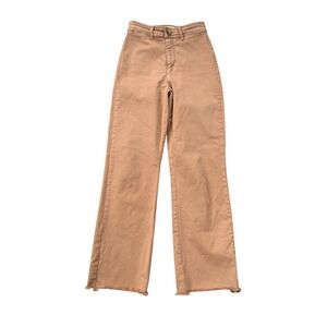 Marine Layer Bridget Wide Leg Pants Tan Size 2 High Rise Frayed Hem